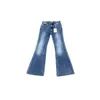 Jeans da donna EOS 2023 Inizio primavera Blu medio Lunghezza gamba Pantaloni micro-lab Vita media Sottile Bordo in morbida pelliccia Nove punti