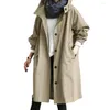 Trenchs Femme Veste Longue Manteau Elégant Double Boutonnage Léger Coupe-Vent Grande Taille Couleur Unie Trench Mi-long