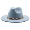 Wide Brim Hats Bucket Fedora for Women Men Thick Gold Chain Band Felted Hat Jazz Cap Winter Autumn Panama Red Luxury Chapeau Femme 231027