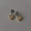 Boucles d'oreilles pendantes deux tons or mélange de couleurs uni Micro pavé Double coeur breloque goutte boucle d'oreille mode femmes petite amie cadeau bijoux