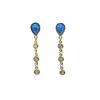 Dangle Earrings 2023 Summer European Women Simple Tennis Cz Chain Blue Teardrop Fire Opal Top Quality Tasseled Asymmetric Personality