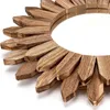 Figurine decorative Specchio da parete 12 pollici in legno rustico Sunburst Boho per ingresso camera da letto soggiorno carbonizzato