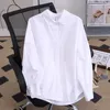 Kadın Bluzları 2023 Kore'de Sonbahar Kapalı Omuz Pamuk Beyaz Gömlek Kadın Temel Uzun Kollu Gevşek Düğme Up Üstler