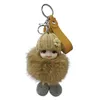 Keychains Lanyards Cute Expression Face Baby Pompom Keychain Real Fur Pendant Women Bag Car Key Ring Girl Gift Charm Plush Doll Key Chain 231027