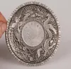 Chinese Vintage Handmade Carving Dragon Phoenix Plate Silver Copper Collection3387764