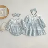 女の子のドレス生まれ双子の服幼児のビッグカラーワンピースドレス幼児花柄の長袖ボディスーツ姉妹服