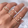 Silver Gold Color Rings Set For Women Girls Vintage Punk Geometric Moon Flower Simple Finger Rings Trend Jewelry Party Gifts Wholesale YMR049