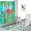 Rideaux de douche 3D Flamingo Rideau Tropical Animal Plante Palmier Paysage Salle de bain Décor Ensemble Tapis de bain antidérapant Couverture de toilette