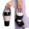 Andra servis pu läder servis koppar hållare bärbar glasflaskfodral miljövänlig kaffekopppåse avtagbar kedja flaskor er dh4wt