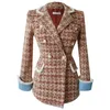 Vestes Femmes Tweed Veste Pour Femmes De Luxe Automne Hiver Manteaux De Laine Contraste Plaid Col Rond Double Boutonnage Court En Vêtements D'extérieur