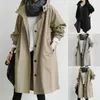 Trench coat feminino longo casaco elegante duplo breasted leve à prova de vento plus size cor sólida meados de comprimento trenchcoat