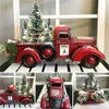 Objets décoratifs Figurines camion de Noël décoration de ferme rouge modèle de voiture pick-up en métal vintage avec des arbres pour la décoration de la maison 231030