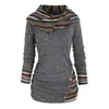 Maglioni da donna Felpa da donna Stile etnico Stampa a righe geometriche Pullover con cappuccio Top Autunno Inverno Bottoni Decor Di media lunghezza