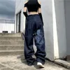 Rua americana hip hop dragão bordado retro cintura alta solta reta perna larga feminino y k haruku selvagem jeans casal