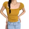 Women's Sweaters Alien Kitty Slim-Fit Tees Women Chic Square Collar Knitted Summer Solid Pullovers Short Sleeve Office Lady T-Shirts