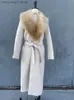 Mélanges de laine pour femmes RR1534 Détaché grand col en fausse fourrure mélanges de laine manteaux femmes X Long lâche hiver laine vestes femmes ceinture nouée à la taille vêtements d'extérieur T2310