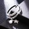 Bagues avec pendentif étoile en perle pour femmes, anneau de doigt ouvert en Zircon CZ exquis coréen, bijoux de fête, cadeaux, accessoires, vente en gros