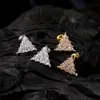 Lód złoty trójkąt kolczyki męska moda moda biodra biżuteria srebrna kolor geometryczna