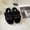 Designer Women Slippers Wool Slides Ladies Fur Sandals Bowknot Winter Fluffy Furry Scuffs Warm Metal Letters Flip Flops with box