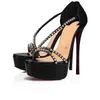 Women Sandal Reds High Heels Buty Platforma Królowa Alta Black Womens Platforms Black Leather and Suede Wedding Party Bride Sukienka SO SO SPIKE MOVIDA JANE 35-43