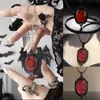 Ketten Fledermaus Halskette Vintage Blut Cabochon Anhänger Halsband Hexe Schmuck zierliche Laye Halsketten für Frauen einfach