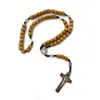 Pendant Necklaces QIGO Wooden Rosary Necklace Long Woven Beads Cross For Men Women Religious Jewelry