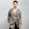 Stage Wear Latin Dance Performance Costumes For Men Long Sleeved Animal Print Shirts Adult Chacha Rumba Clothing DQS13980