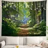 Arazzi Arazzo della foresta mattutina Decorazioni per la casa Paesaggio Soggiorno Camera da letto Dormitorio Decorazione Natura Verde bosco fresco