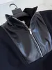 Autumn winter new designer hoodie high quality leather stitching design half zipper black hoodie luxury brand mens hoodie