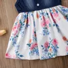 Flicka klänningar sommar baby flickor klänning ärmlös tur-down krage denim skjorta blomma småbarn sundress kläder för