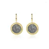 Boucles d'oreilles pendantes Silvology Real 925 Sterling Silver Vintage Head Portrait Knight Coin Drop pour les femmes rondes faire l'ancienne tendance bijoux fins