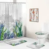 シャワーカーテンアート植物葉のヤシの木の印刷カーテン防水布地バスルームセットバスマットトイレの蓋カバーノンスリップラグ