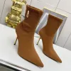 Aquazzura Heels Beste hoogwaardige ontwerper Stiletto Heel Heel Ankle Boots Elastische stof puntige tenen Fashion Boots Motorfietslaarzen 10 cm Designer schoenen Factory Footwe