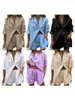 Women's Sleepwear Women Casual Pajama Set Summer Solid Color 3/4 Sleeve Button-up Shirts Tops And Drawstring Shorts Outfits Homewear S-XL