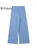 Women s Pants s Willshela Women Fashion Striped Drawstring Lace Up Straight Vintage Mid Elastic Waist Female Chic Lady Trousers 231027