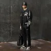 Usa moda giacca a vento cappotti esterni bomber rappresentato capispalla giacca da baseball in lana uomo manica in pelle patchwork nero