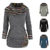 Maglioni da donna Felpa da donna Stile etnico Stampa a righe geometriche Pullover con cappuccio Top Autunno Inverno Bottoni Decor Di media lunghezza