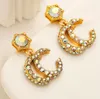 Fashion Womens Geometric Desigenr Lettre cristal raminestone perle 18K Gold plaqué en acier inoxydable Boucles d'oreilles
