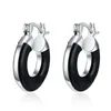 Hoop Earrings 925 Sterling Silver Thick Round Ear Buckles Black Enamel Earring Huggies For Women Christmas Fine Jewelry Gift SCE1658