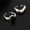 クラスターリングVentfille 925 Sterling Silve Silve Black Agate Ring for Womenギフトジオメトリ曲線スムーズなデザインクリエイティブジュエリードロップ