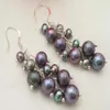 Pendientes colgantes de moda para mujer, Perla redonda negra Natural, gancho de plata 925, hermoso año, boda, Pascua, joyería de la suerte, Carnaval