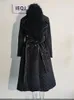 Parka da donna IEQJ 2023 Abbigliamento invernale femminile Colletto in lana grande Design caldo Cappotto a maniche lunghe in cotone tinta unita con paillettes 3W6772 231027