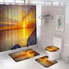 Cortinas de chuveiro oceano cortina define pôr do sol mar panorâmico colorido nuvem tecido banheiro antiderrapante tapete de banho pedestal tapete toalete