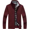 Men's Sweaters Winter Thick Men's Knitted Sweater Coat Off White Long Sleeve Cardigan Fleece Full Zip Male Causal Plus Size Clothing for Autumn 231027