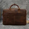 Aktentaschen Crazy Horse Echtes Leder Männer Aktentasche Vintage 16 Zoll Big Business Laptop Handtasche Große Rindsleder Messenger Umhängetasche Mann 231030