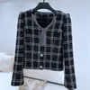 Women's Jackets 2023 Autumn Small Fragrant Short Wool Classic Plaid Tweed Coat Retro Bowtie Bubble Sleeve Outwear