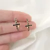 Hoop Earrings Lovely Gold Color Plating Cross Curved With Clear Black Pink Stone For Women Girl Elegant Cute Pretty Jewelry