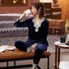 Women's Sleepwear Couple Loose Velour Home Clothes Loungewear Autumn Winter Velvet Pajamas Set Sexy Lace Trim Nightwear Pijamas Suit