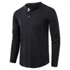 Herren T-Shirts Mode Waffelhemd Männer Oansatz Slim Fit Langarm Henley T-Shirt Streetwear Casual Einfarbig T-Shirt