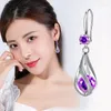 Kolczyki Dangle Piękne srebrne lśniący Purple Crystal for Women Caluas Fashion Biżuteria Party Wedding Christmas Prezenty